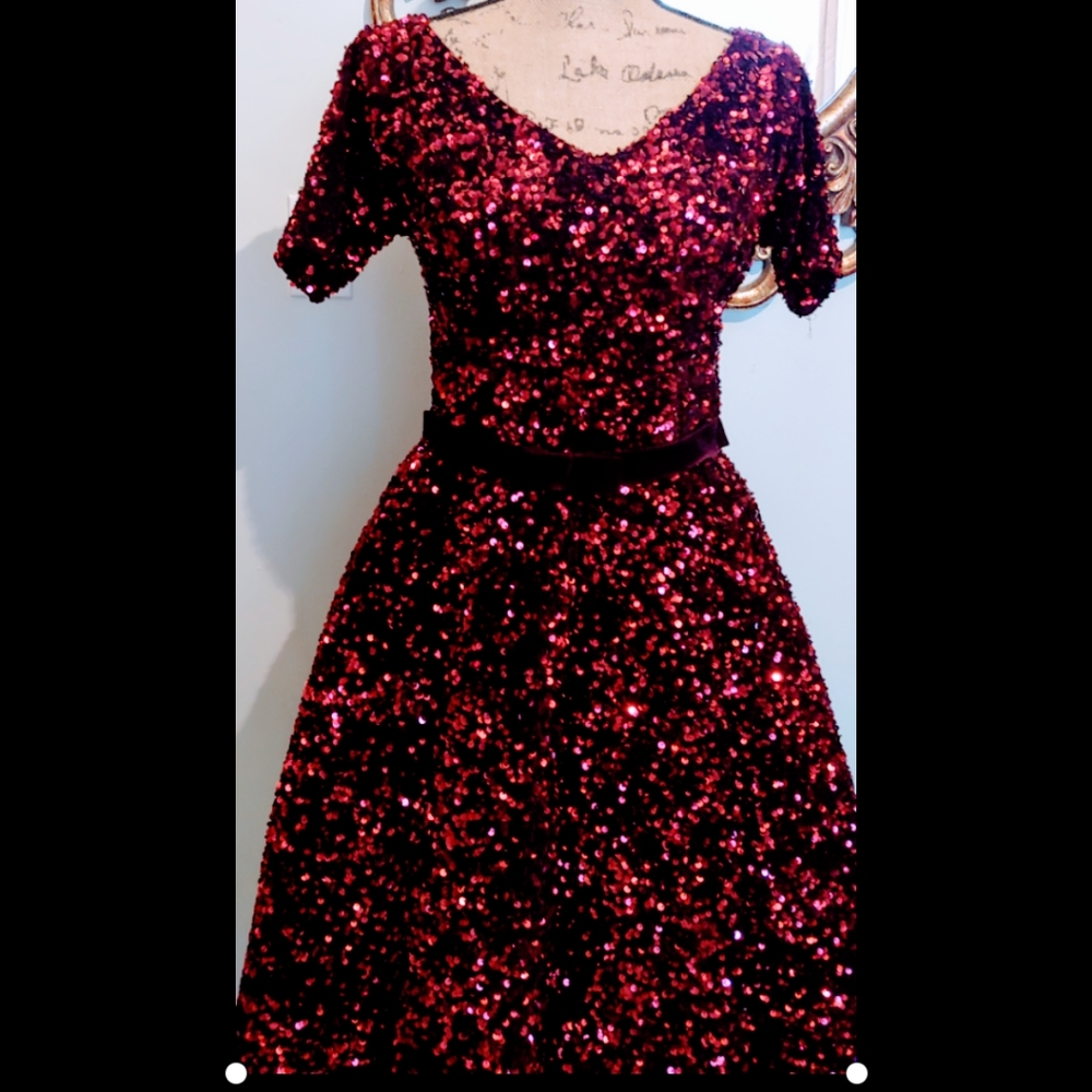 Burgundy Sequins Mini Gown